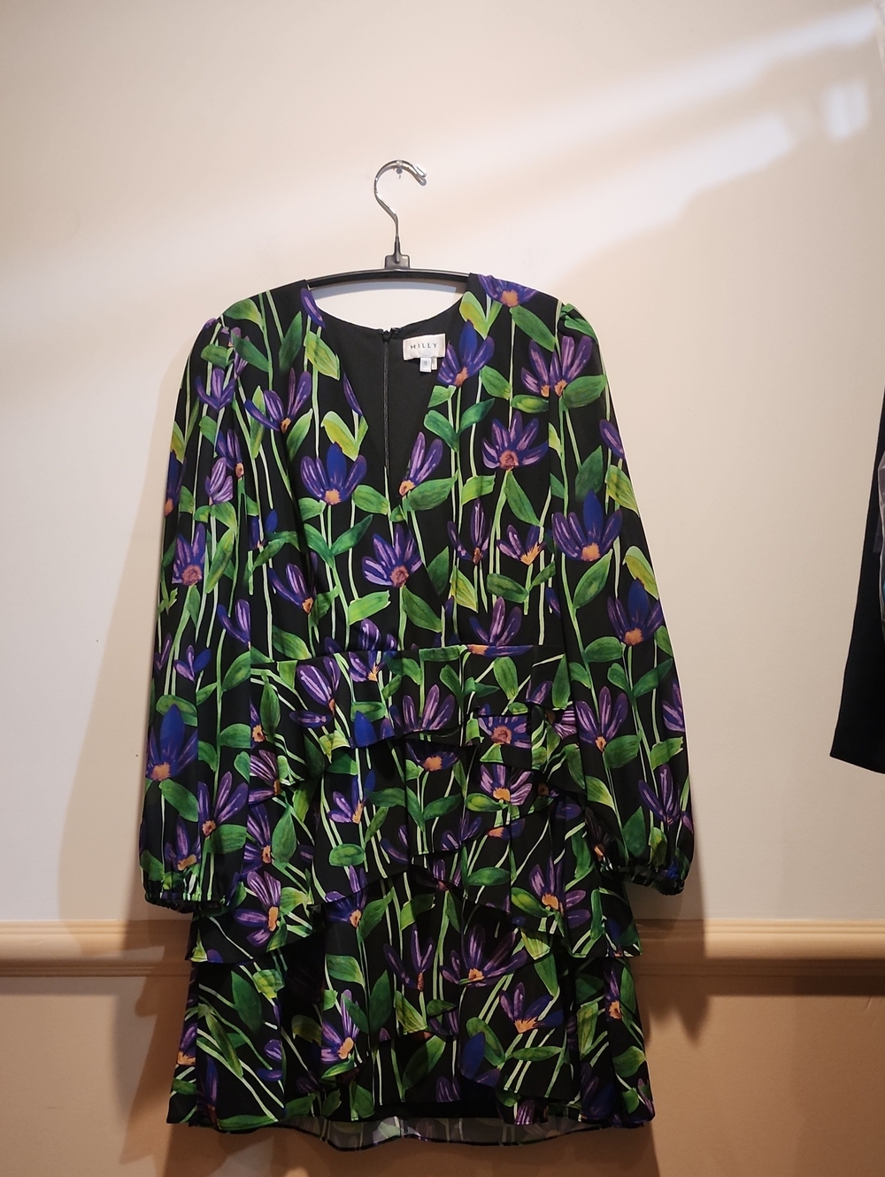Milly Black Dress with Green & Purple Floral Print